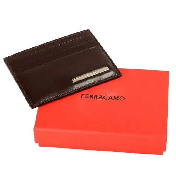Salvatore Ferragamo Men's Brown Logo Print 100% Leather Card Case